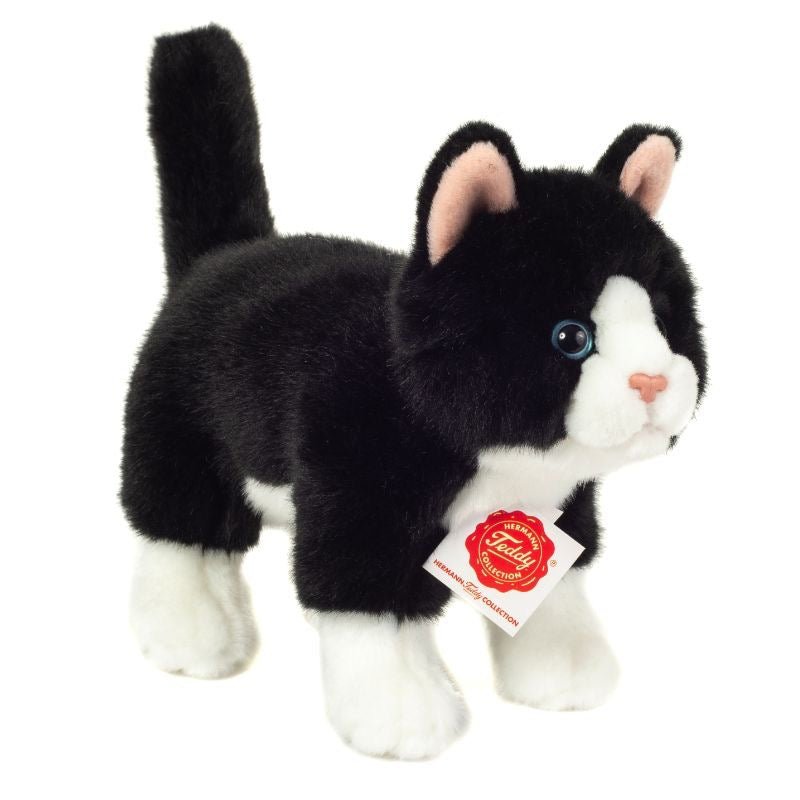 Teddy Hermann Katze stehend schwarz - weiß 20 cm - Sausebrause Shop