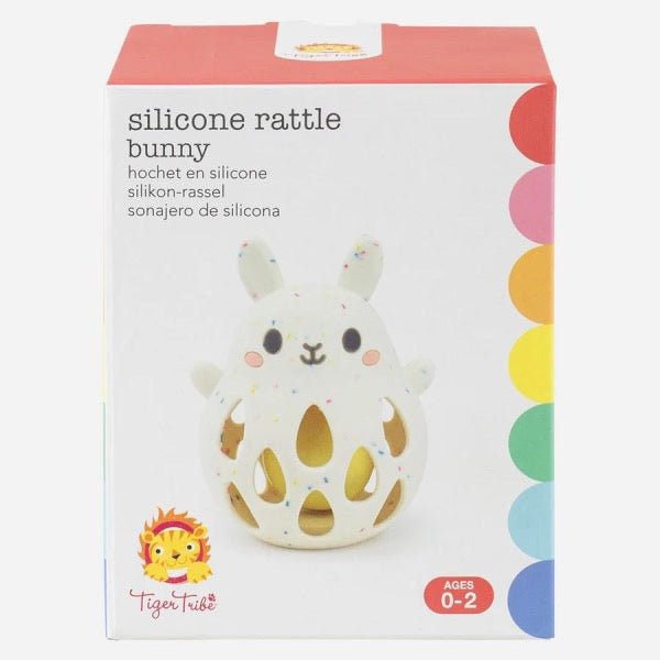 Tiger Tribe Silikon - Rassel Bunny – babygerechtes Greifspielzeug - Sausebrause Shop
