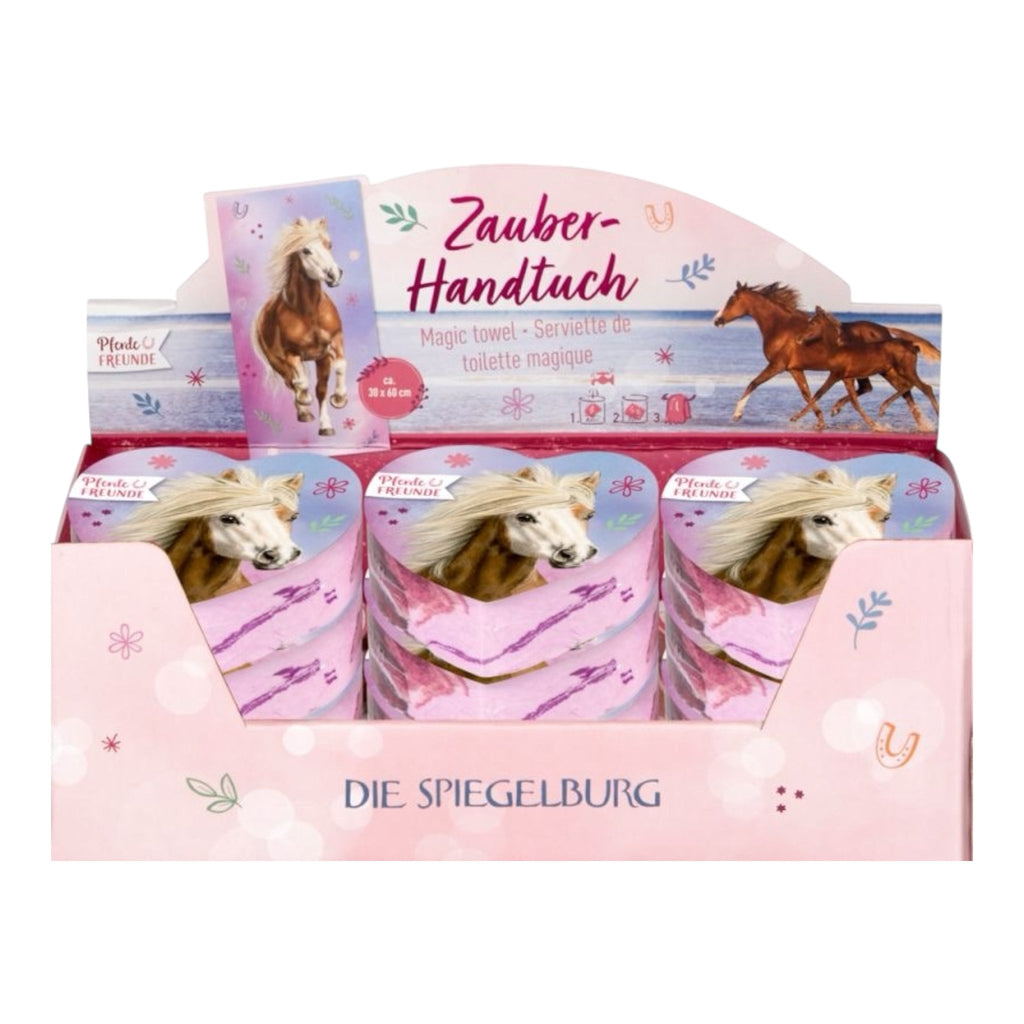 Zauberhandtuch Pferdefreunde – gepresstes Herz - Handtuch ab 3 Jahre - Sausebrause Shop