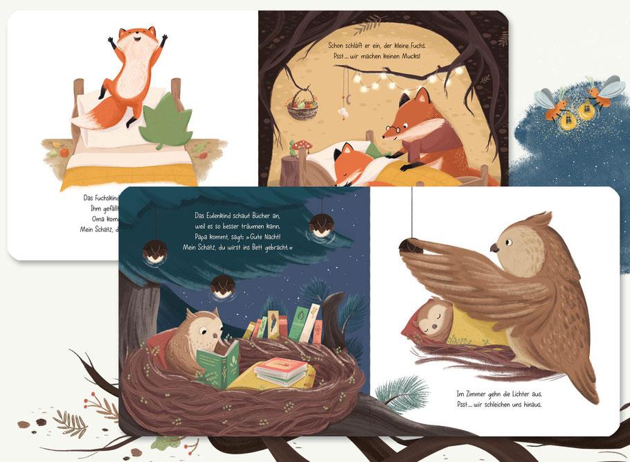 54 Illustration Kinderbuch Ab ins Bett, kleine Tierkinder - Sausebrause Shop