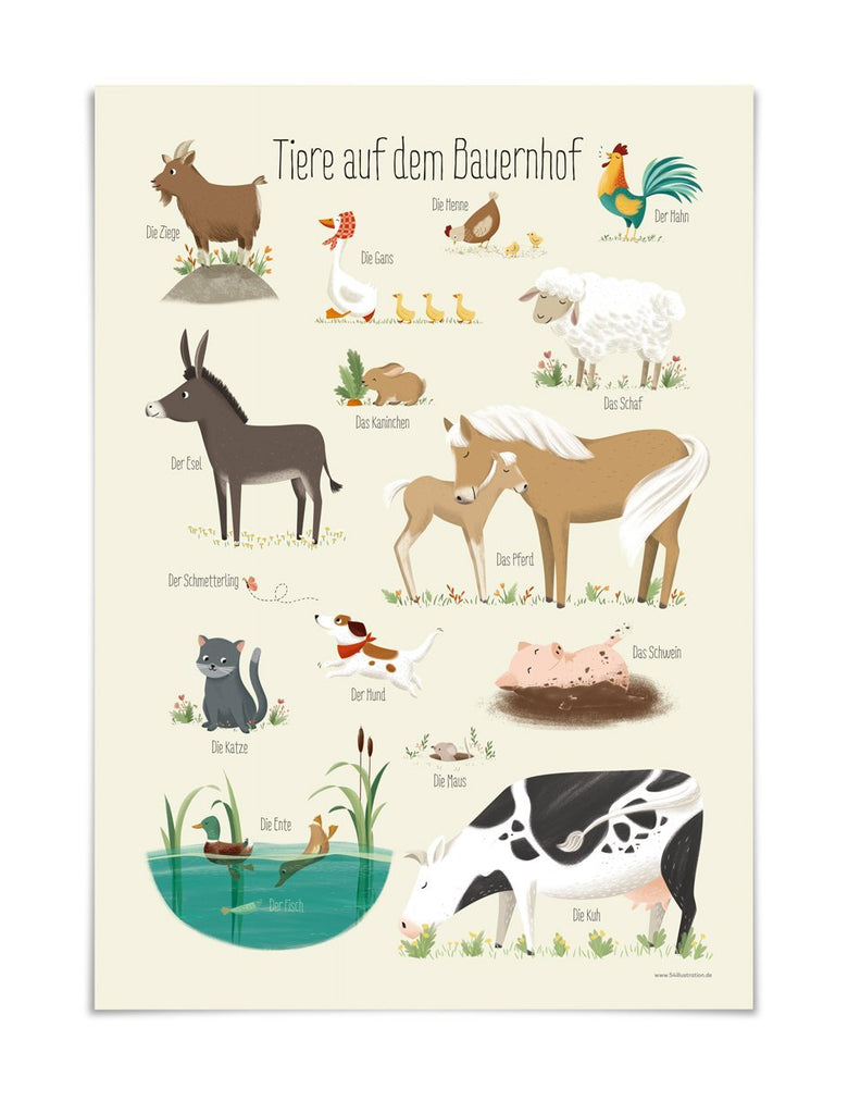 54 Illustration Poster A3 Tiere auf dem Bauernhof - Sausebrause Shop