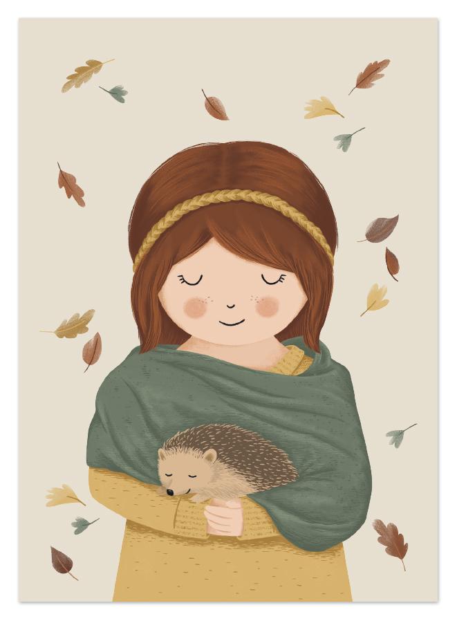 54 Illustration Postkarte Herbst - Mädchen mit Igel - Sausebrause Shop