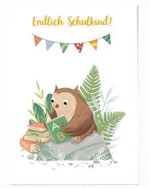 54 Illustration Postkarte Schulanfang, Endlich Schulkind - Sausebrause Shop