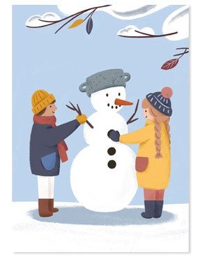 54 Illustration Postkarte Winter Schneemann und Kinder - Sausebrause Shop