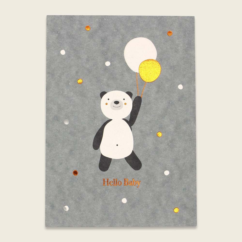 Ava & Yves Postkarte Panda mit Luftballons mit Kupferfolie Hello Baby - Sausebrause Shop