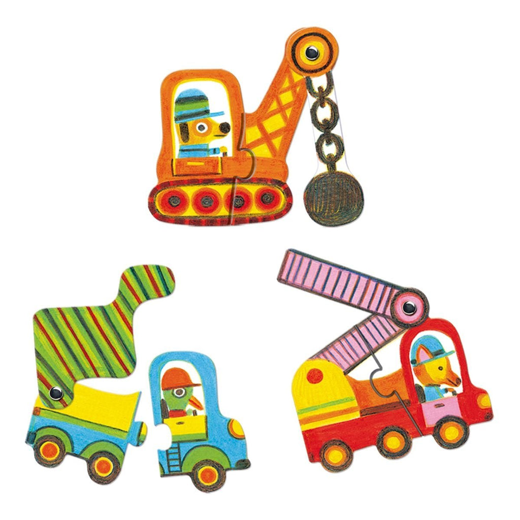 Djeco Lernspiel Puzzle duo Bewegte Fahrzeuge - Sausebrause Shop