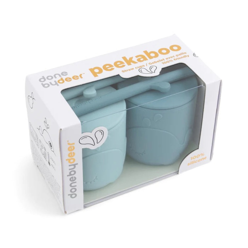 Done by Deer Kinderbecher Wally Blau mit Strohhalm aus Silikon, 2-er Set - Sausebrause Shop
