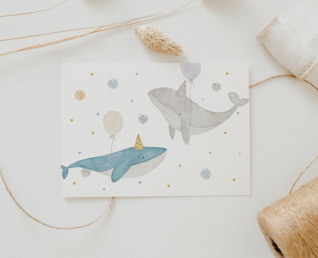 Hej Hanni Postkarte Geburtstag Wale - Sausebrause Shop