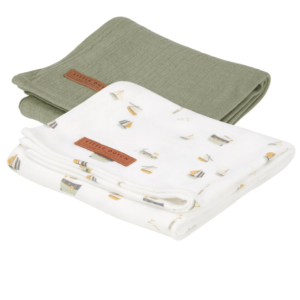 Little Dutch Swaddles 70 x 70 cm Pure Olive Sailors Bay Weiß - Sausebrause Shop