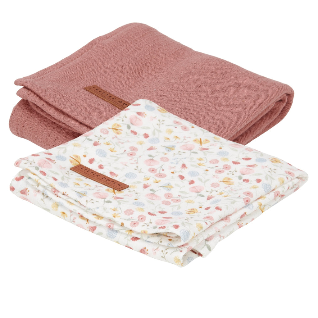 Little Dutch Swaddles 70 x 70 cm Set Pink Flowers & Butterflies - Sausebrause Shop