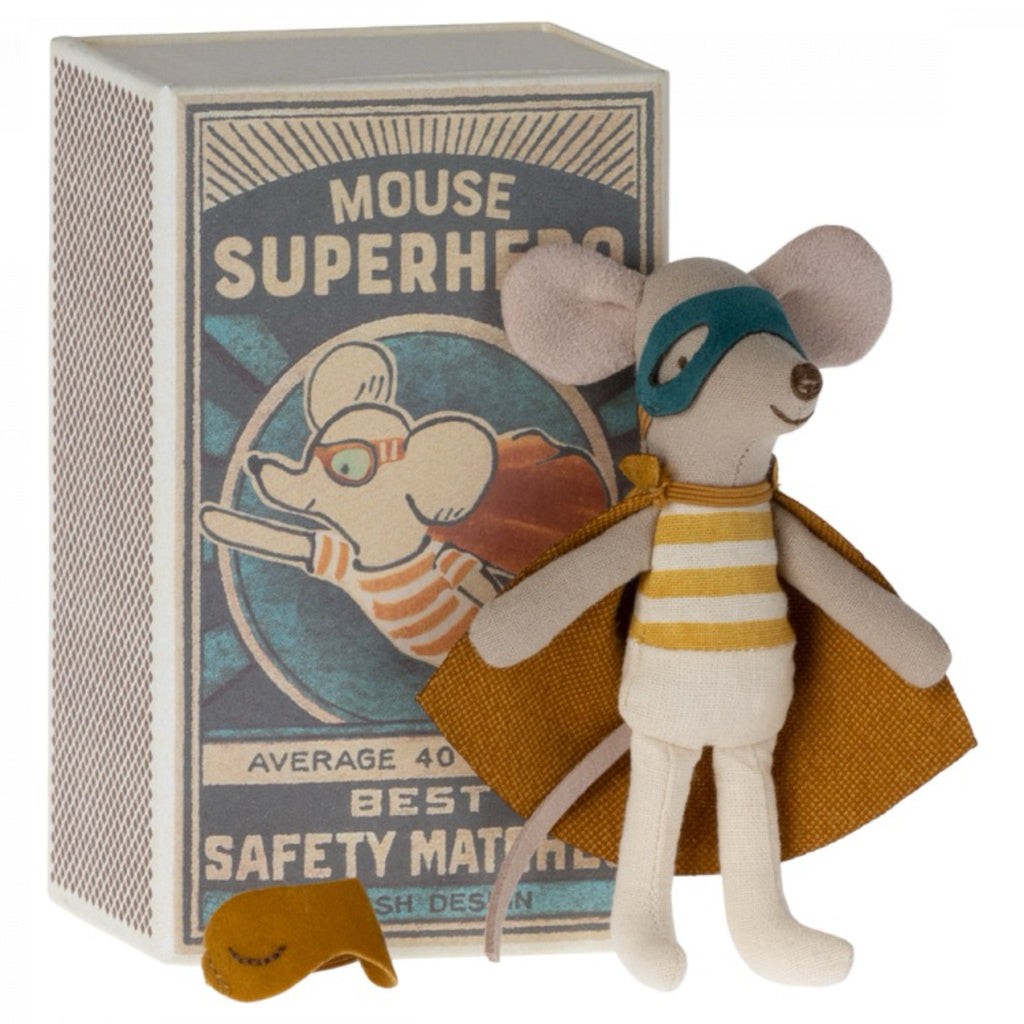 Maileg Superheld Maus Kleiner Bruder in Streichholzschachtel - Sausebrause Shop