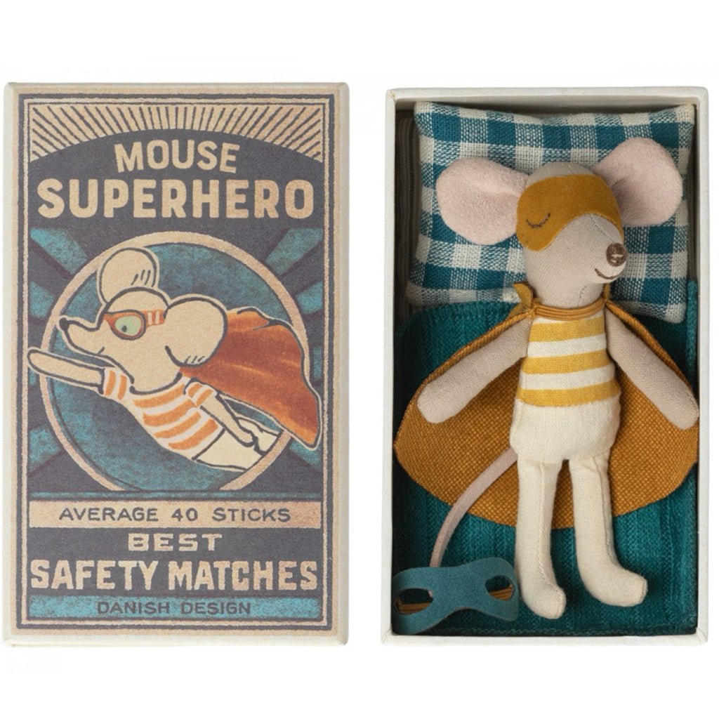 Maileg Superheld Maus Kleiner Bruder in Streichholzschachtel - Sausebrause Shop